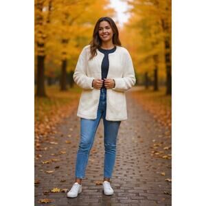 NWOT Kate & Sam Sherpa Snap Lightweight Coat Ivory Fully Lined Size Medium